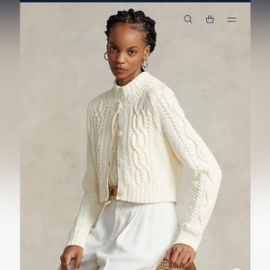 Ralph Lauren Cropped Aran-Knit Cotton Cardigan